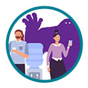 man and woman holding smartphone clipart