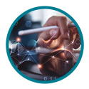 man operating calculator holding a pen