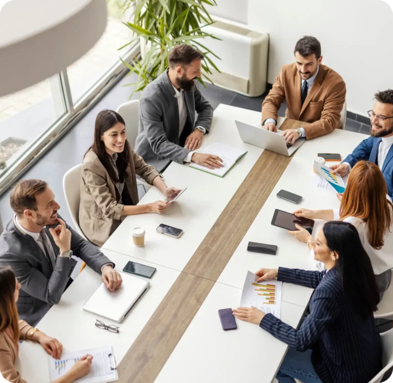 group of colleagues discussing in a meeting room