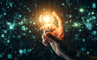a man holding a lighting bulb